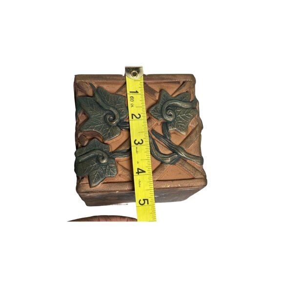 Vintage Brown and Green Ceramic Planter Box |vy Leaf Relief Design Arts & Crafts - Picture 3 of 5